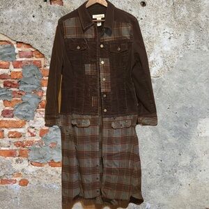 Upcycled corduroy and flannel patched fringe back jacket